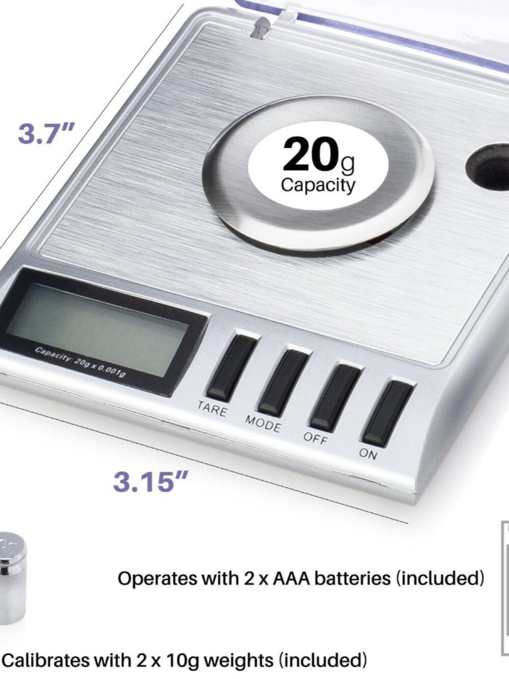 20g x 0.001 Grams, High Precision Digital Milligram Jewelry Scale, Reloading, Je - Picture 3 of 8